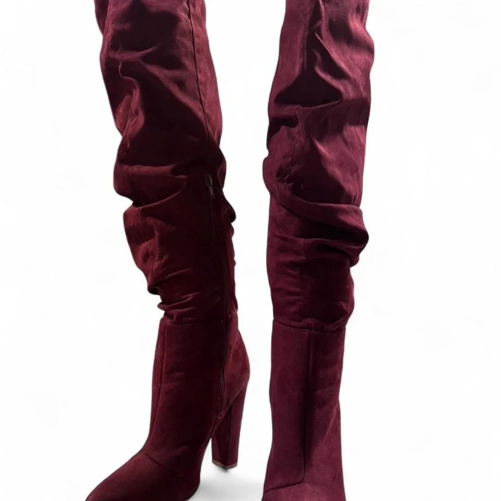 JustFab Phelan Burgundy Slouchy Knee-High Boots -‎ Size 7.5